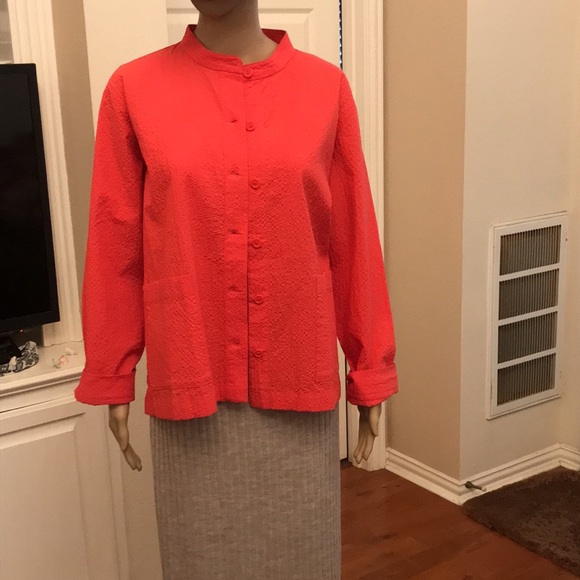 Organic Cotton watermelon Pucker Mandarin Collar Jacket - Sz L - Picture 2 of 11